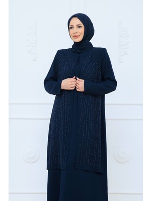KMK Kombin Kadın Zarif Detaylı Dikey Işlemeli Tesettür Elbise