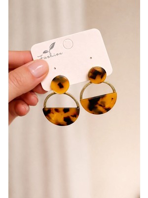 Bymiel Leopar Desenli Geometrik Gold Detaylı Kadın Küpe (Kararmaz Alerji Yapmaz 316 Çelik)