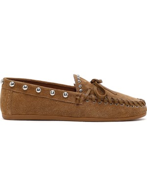 Derimod Kadın Taba Süet Deri Loafer 26PFD552410