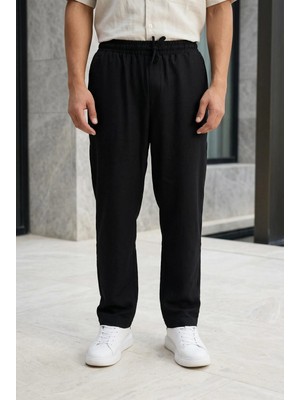 Valiberta Prawer Baggy Kalıp Odessa Kumaş Jogger Erkek Pantolon- Siyah