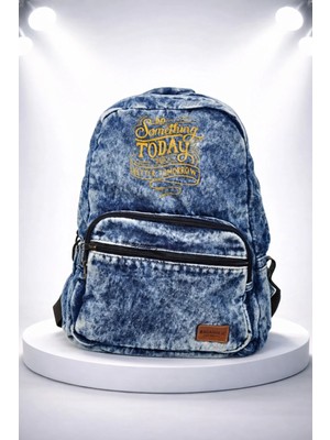 Kaff Fermuarlı Ön Cepli Design Unisex Vintage Denim Sırt Çantası -Sunshinekot