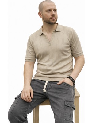 Mastiff Erkek Slim Fit Triko Polo Yaka Fermuarlı Kısa Kol T-Shirt