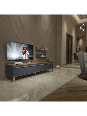 Decoraktiv Eko 4 Mdf Std Krom Ayaklı Tv Ünitesi Tv Sehpası - Pera Antrasit
