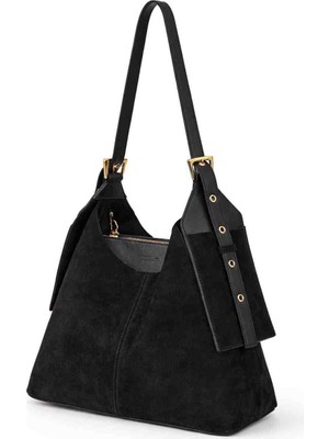 Zeda Byes Kadın Siyah Deri Ayarlanabilir Askılı Hobo Omuz Çantası