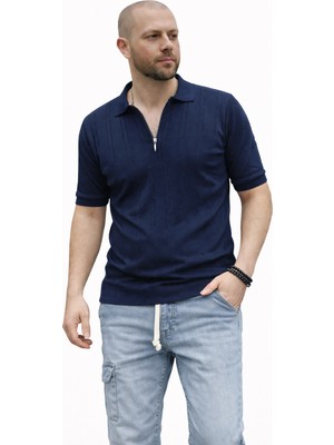 Mastiff Erkek Slim Fit Triko Polo Yaka Fermuarlı Kısa Kol T-Shirt