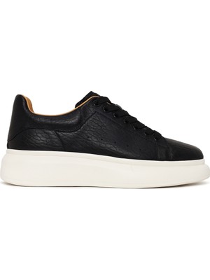 Derimod Erkek Siyah Bağcıklı Kalın Tabanlı Desenli Deri Sneaker 26SFD6987FT