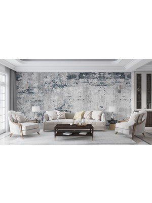 Lotus Aura Gri Mavi Lüks Salon Tv Ünitesi Arkası Duvar Kaplama, Rustik Italyan Boya Desenli Duvar Posteri