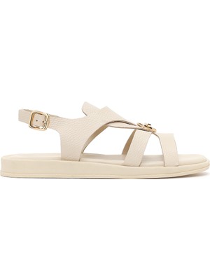 Derimod Kadın Bej Arkadan Tokalı Deri Sandalet 26SFD2046FT