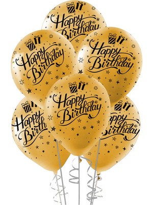 Bravo Helyuma Uyumlu Happy Birthday Baskılı Metalik Altın Balon 12 Inch 5 Adet