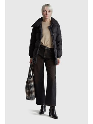 United Colors Of Benetton Siyah Kadın / Kız Kdn_kuş Tüyü Çıtçıtlı Farmuarlı Görünmez Yan Cepli Uzun Kaban Model Kodu: 2NIWDN08X100