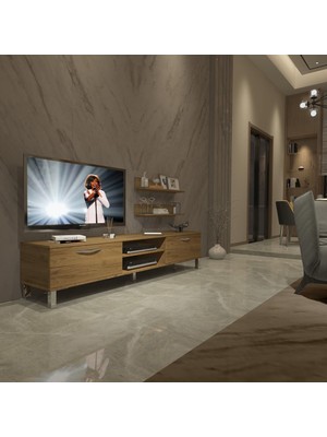 Decoraktiv Eko 4 Mdf DVD Krom Ayaklı Tv Ünitesi Tv Sehpası - Naturel Pera