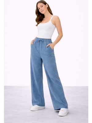 İdol Kadın Tensel Kumaş Rahat Kesim Geniş Paça Pantolon Lastikli Bel Günlük Şık Model