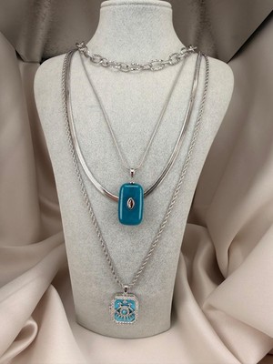 ZS Aksesuar Turkuaz Taş Detaylı Dörtlü Kolye Seti