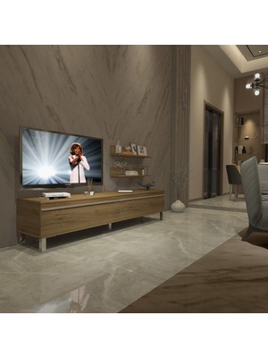 Decoraktiv Eko 4 Mdf Std Krom Ayaklı Tv Ünitesi Tv Sehpası - Naturel Pera