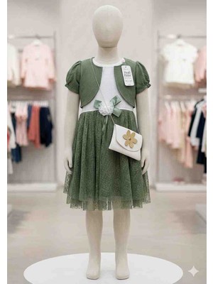 Kız Çocuk Bolerolu Çantalı Tül Detaylı Abiye Elbise ​dodi Petto  (4 - 6 Yaş)