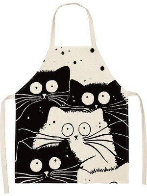 Valkyrie Siyah Beyaz Kedi Desenli Mutfak Önlüğü Cepli Unisex Mutfak Pişirme Temizlik Servis Önlüğü