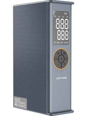 Lenyes LCI205 Ledli Araç Akü Acil Durum Takviye Güç Kaynağı ve Hava Kompresörü 12V 100W 7200MAH Gri