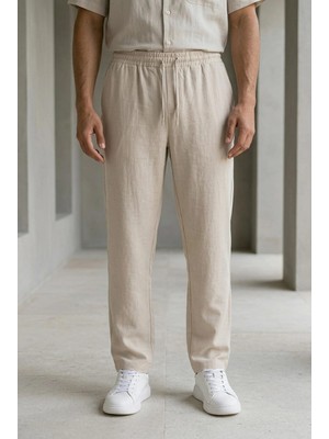 Valiberta Prawer Baggy Kalıp Odessa Kumaş Jogger Erkek Pantolon- Bej