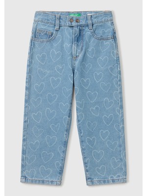 United Colors Of Benetton Mix Kadın / Kız Kk_kalp Baskılı Beli Lastikli Mom Fit Denim Pantolon Model Kodu: 49DAGE02I901