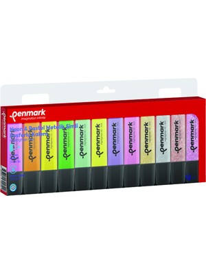  penmark fosforlu kalem (ışaret kalemi) 12 li karışık renk 4 neon + 4 pastel + 4 simli hs50512nps
