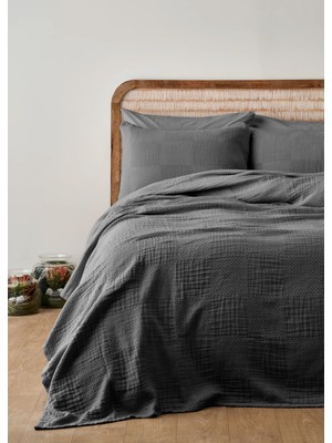 Bella Maison %100 Pamuk Liva Jakarlı Çift Kişilik Yatak Örtüsü Seti Antrasit (240X260 Cm)