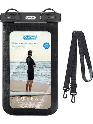 Go-Des Go Des GD-HD915 Universal Boyun Askılı Ipx8 Sertifikalı Su Geçirmez 7.2 Inç Kılıf Siyah