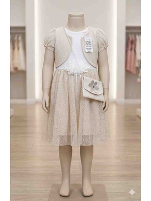 Dodi Petto Zarif tül detayları, şık bolerosu ve tamamlayıcı aksesuarları ile 4 - 6 yaş uyumlu çocuk elbisesi