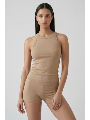 Feu De Elu Cotvie Kahve Pamuklu Halter Yaka Atlet