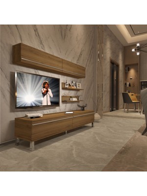 Decoraktiv Eko 5 Mdf Std Krom Ayaklı Tv Ünitesi Tv Sehpası - Naturel Pera