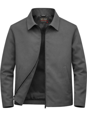 Sivaist Gri Erkek Pamuk Polyester Karışımlı Yakalı Bonded Kumaş Su ve Rüzgar Geçirmez Mevsimlik&yazlık Mont