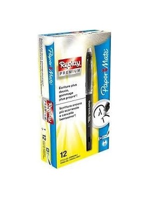 Paper Mate 1901322 Roller Kalem Replay Premium Jel 0.7 Mm Silinebilir Siyah (12 Li Kutu)
