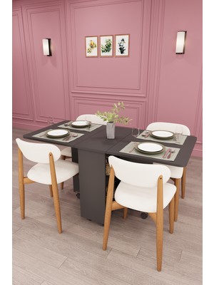 Asra Trend Lüks Katlanır Mutfak Yemek Masası Takımı %100 Mdf Çalışma Masası Sandalye KMS29