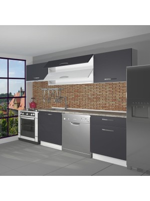 Decoraktiv Elite 220 Mdf Hazır Mutfak Dolabı - Tezgah Dahil - Antrasit