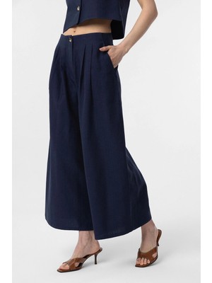 Antioch Lacivert Keten Karışımlı Kadın Culotte Pantolon