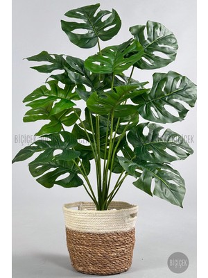 Biçiçek Yapay Monstera Deve Tabanı 65 cm Hasır Saksıda Model1