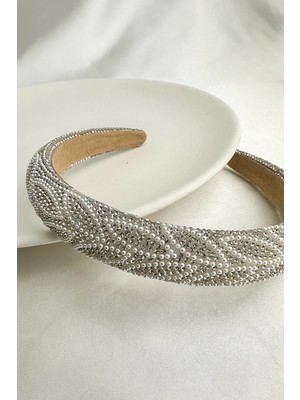 Modex Inci ve Taş Işlemeli Yaprak Desen Modern Taç