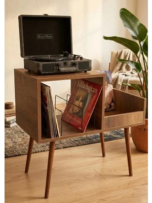 Rmd Shop Sera Plak ve Pikap Sehpası 78x44x80 cm | Ahşap Plaklık Organizer, Gramofon Standı, Çift Bölmeli Plak Düzenleyici