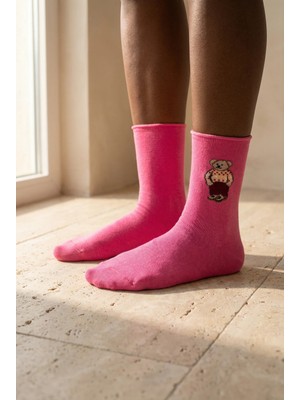 Katia & Bony Kadın Teddy Desenli Lastiksiz Modal Soket Çorap Pembe