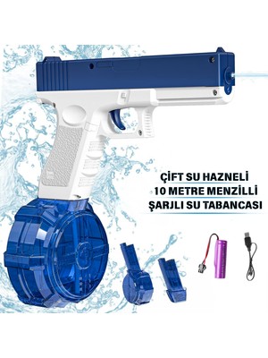 Giffy Oyuncak Havuz Deniz Yaz Şarjlı Su Tabancası Çift Hazneli 300+180 ml 8-10 Metre Menzilli Otomatik Su Tabancası