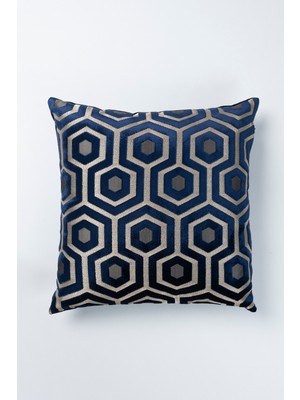 Lacivert Geometrik Kadife Velvet Kırlent Kılıfı