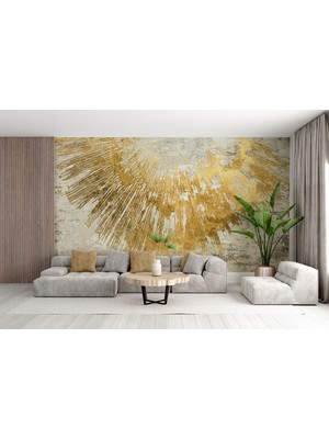 Lotus Aura Lüks Rustik Altın Renkli Duvar Kağıdı, Gold Simli Duvar Posteri