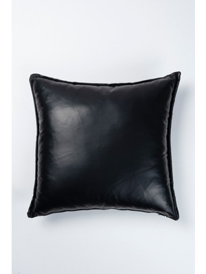 Siyah Deri 45X45 cm Biyeli Kırlent Kılıfı