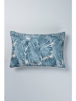 Mavi Palmiye Dikdörtgen Biyeli Su Itici Leke Tutmaz Kırlent Kılıfı