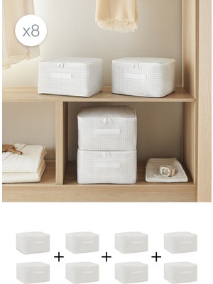 Home Wave 8'li Küçük Boy Gri Pötikare Hurç Set 30 x 22 x 18 cm