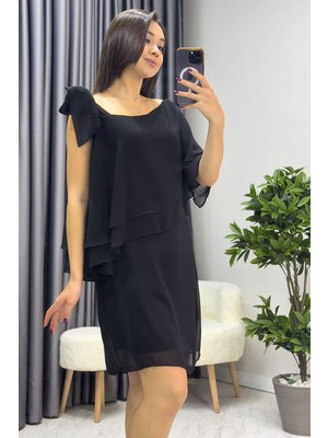 The Zks-Kadın Tek Omuz Bağlamalı Şifon Büyük Beden Elbise Lacivert, Bordo, Saks, Siyah, Yeşil