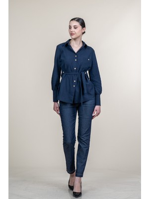 MissVina Tencel Beli Kuşaklı Uzun Kollu Trend Gömlek 70062