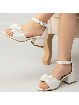 D612 Abiye Kız Çocuk Topuklu Ayakkabı Taşlı Açık Kız Çocuk Nişan Abiye Ayakkabısı