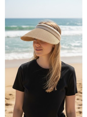 Trend Bebe Butik Kadın Vizör Tepesi Açık Şapka Güneşlik Yazlık Spor Plaj Şapkası Geniş Kenarlı Vizörlü Şapka