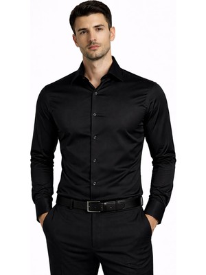 Classics Men Slim Fit Uzun Kollu Kolay Ütü Pamuk Saten Erkek Gömlek