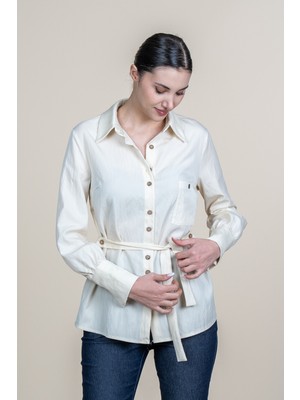 MissVina Tencel Beli Kuşaklı Uzun Kollu Trend Gömlek 70062